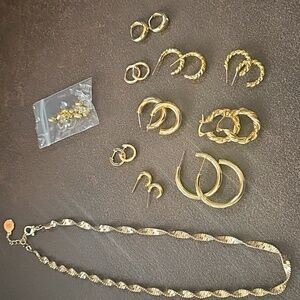 Bundle 18K Gold Plated Hoop Fashion Earring Set Liz Claiborne Necklace Preppy
